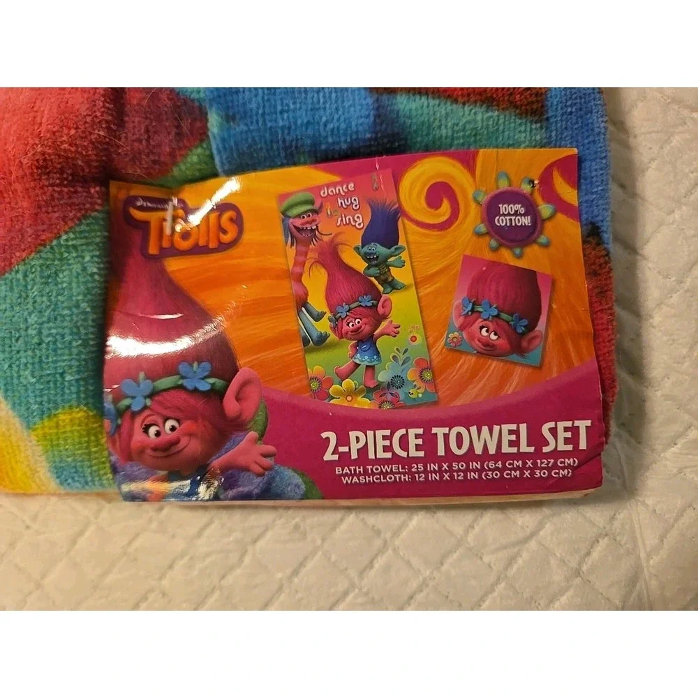 Trolls Kids Cotton 2 Piece Towel and Washcloth Set 25